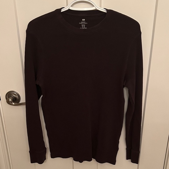 H&M Men's Brown Long Sleeve Waffle Tee, size M Slim Fit - Picture 1 of 3